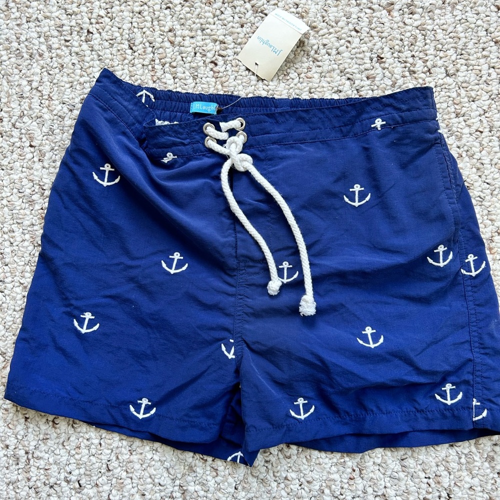 J. McLaughlin Kids Boys XL Anchor Swim Trunks Short Navy Blue And White